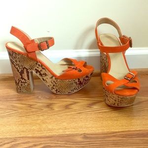 Snakeskin platforms with ankle strap